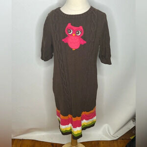 Gymboree girls brown owl sweater dress sz 9 striped bottom